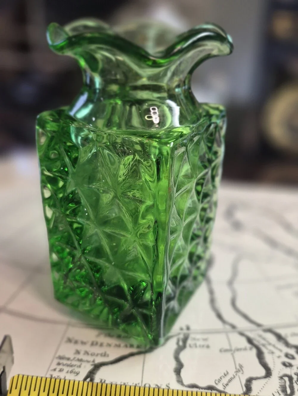Green Pressed Glass Vase - Elegant Home Accent